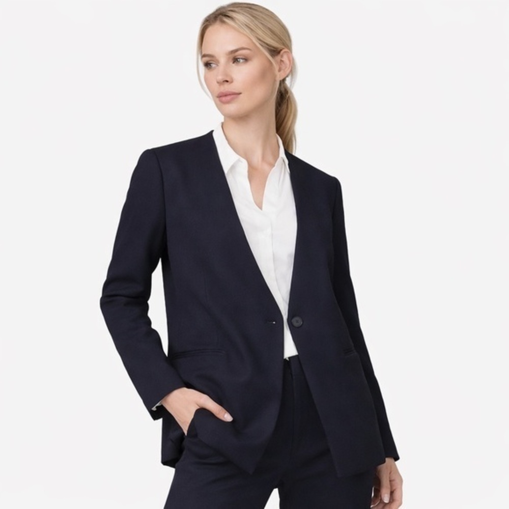 SPANX navy blue perfect collarless blazer